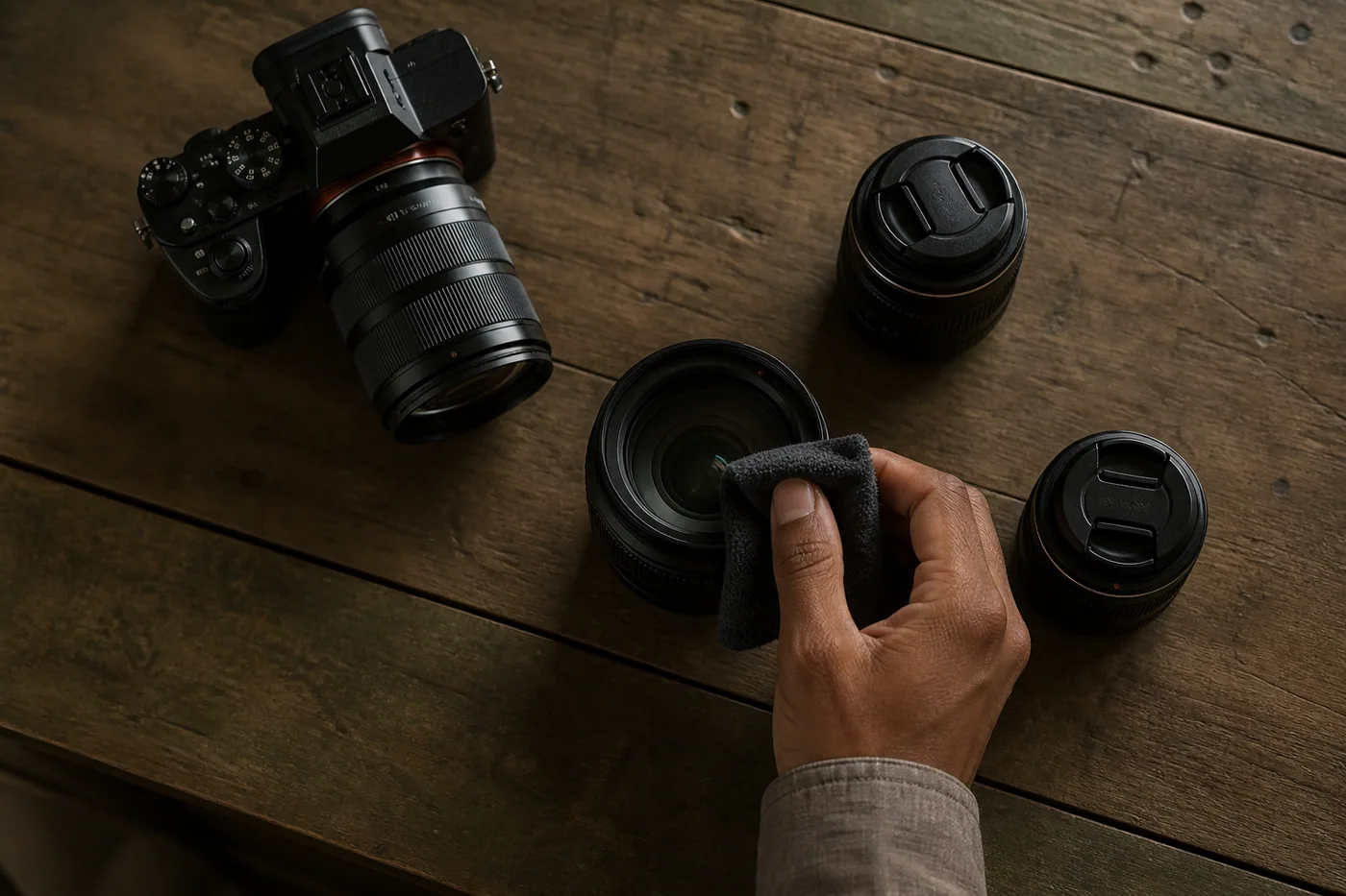 Preparazione di un obiettivo fotografico