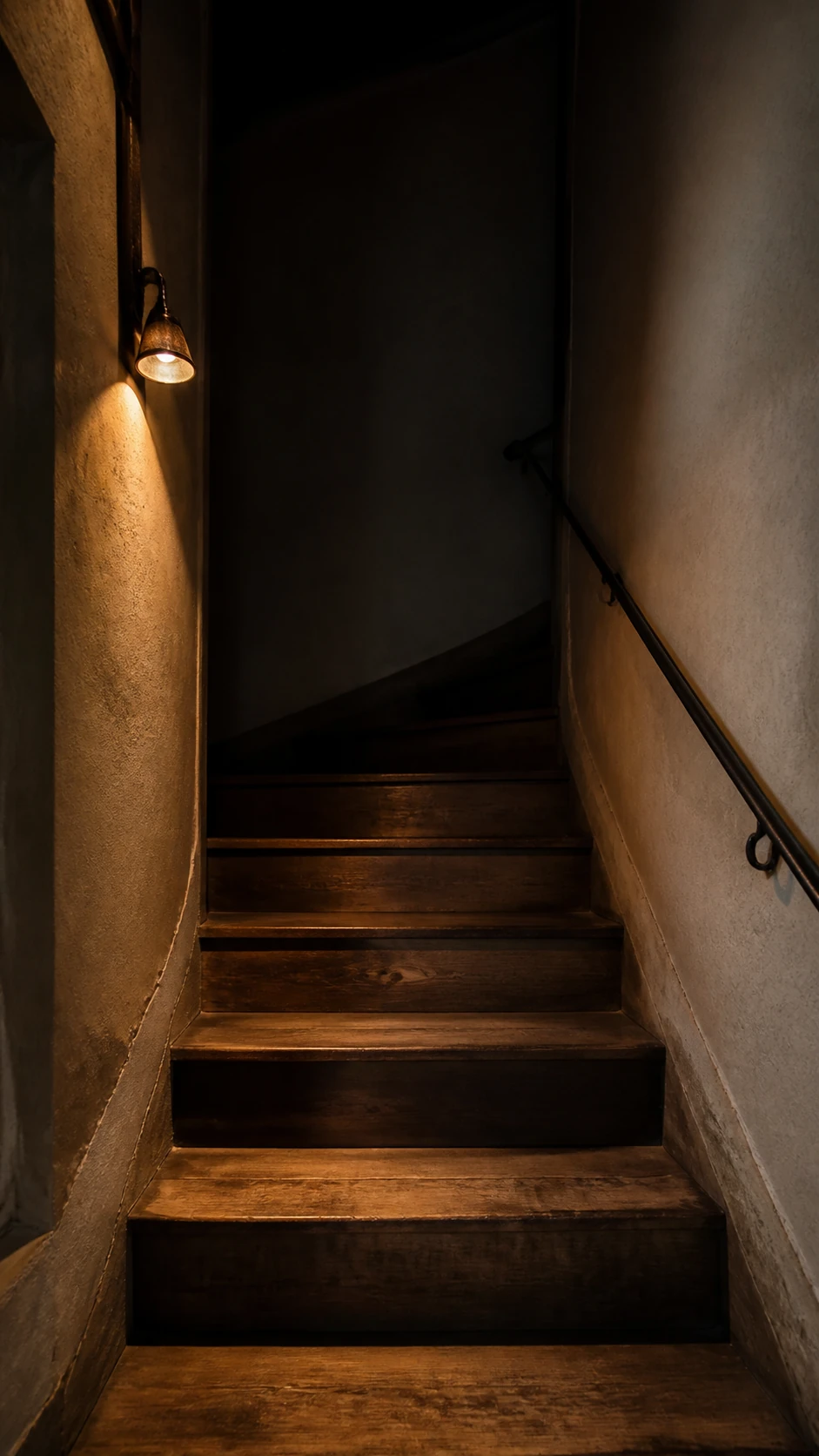 Scala stretta del boutique hotel nella calda luce serale